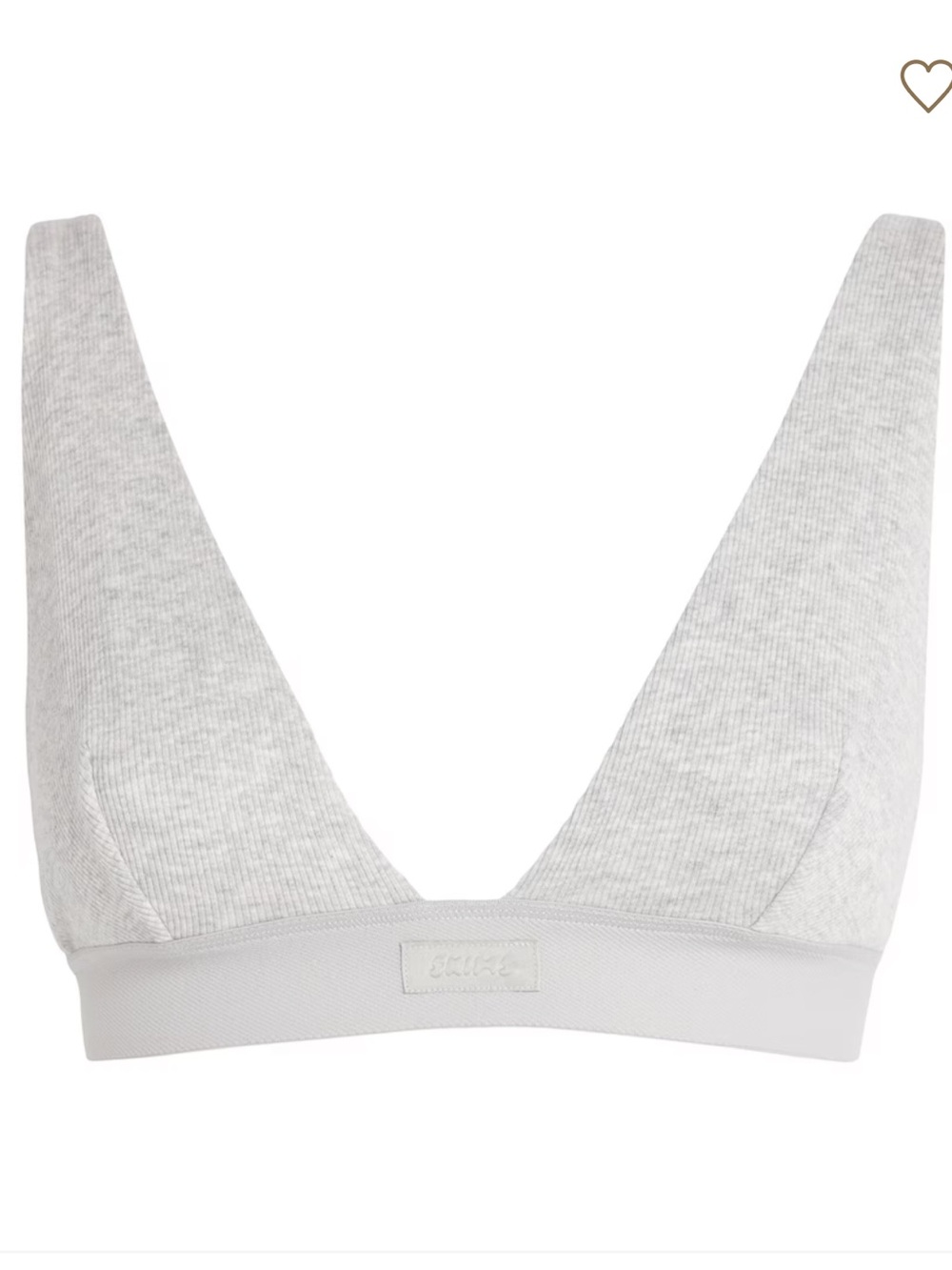 Skims Light Gray Stretch-Cotton Ribbed Plunge Bralette Sz Small
